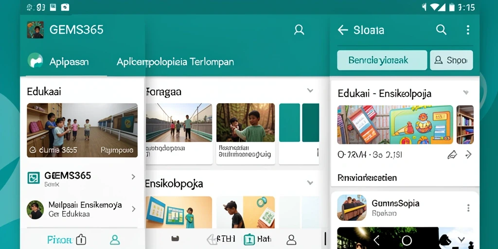 Antarmuka GEMS365 yang menampilkan berbagai artikel ensiklopedia.
