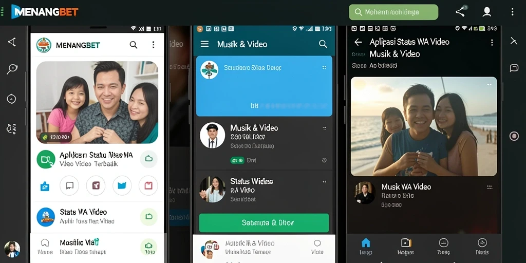 Screenshot utama MENANGBET menampilkan antarmuka dengan video status WA yang menarik.